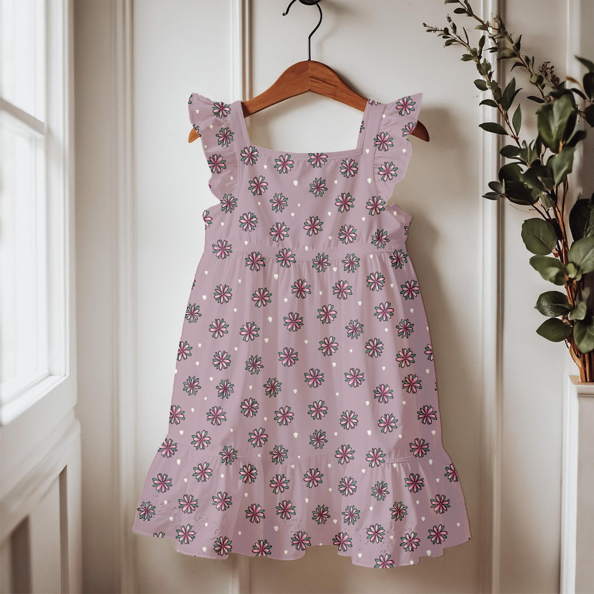 Pink Doodle Flower Seamless Pattern – Whimsical Floral on Dusty Mauve