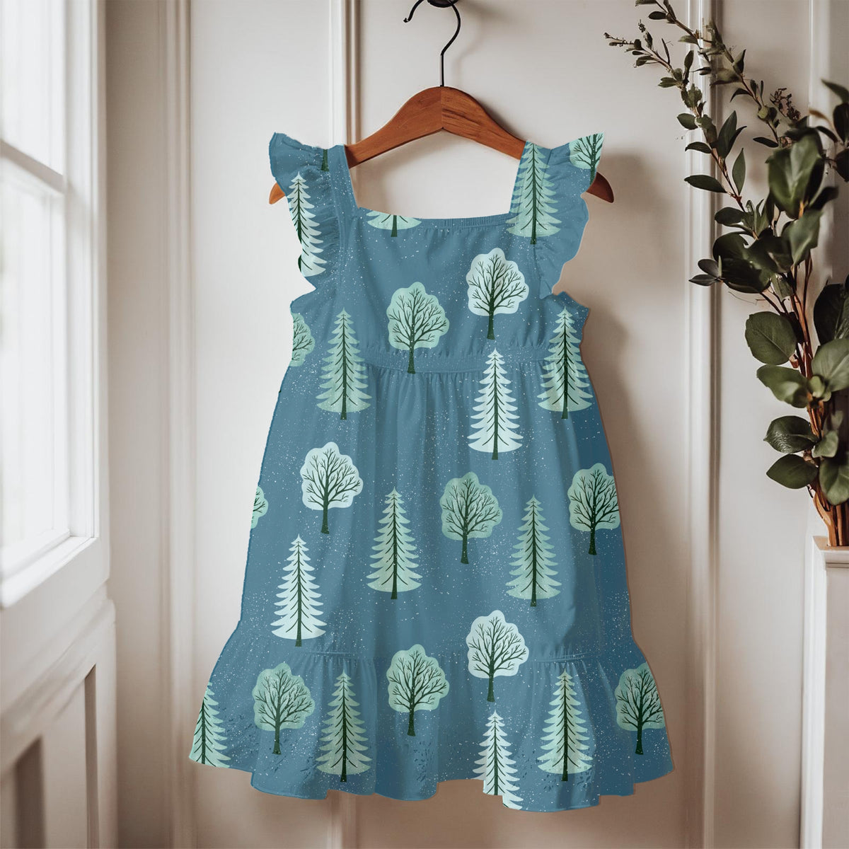 Quiet Winter Woods Seamless Pattern – Snowy Evergreen Forest in Blue & Mint