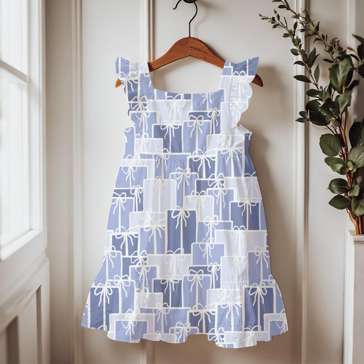 Christmas Presents Seamless Pattern – Periwinkle & Lavender Gift Boxes with Hand-Drawn Bows