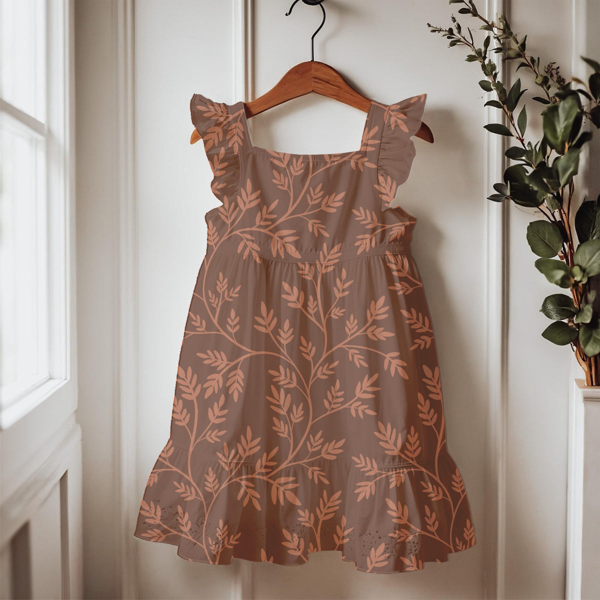 Terracotta Botanical Vine Seamless Pattern – Warm Brown Leafy Background