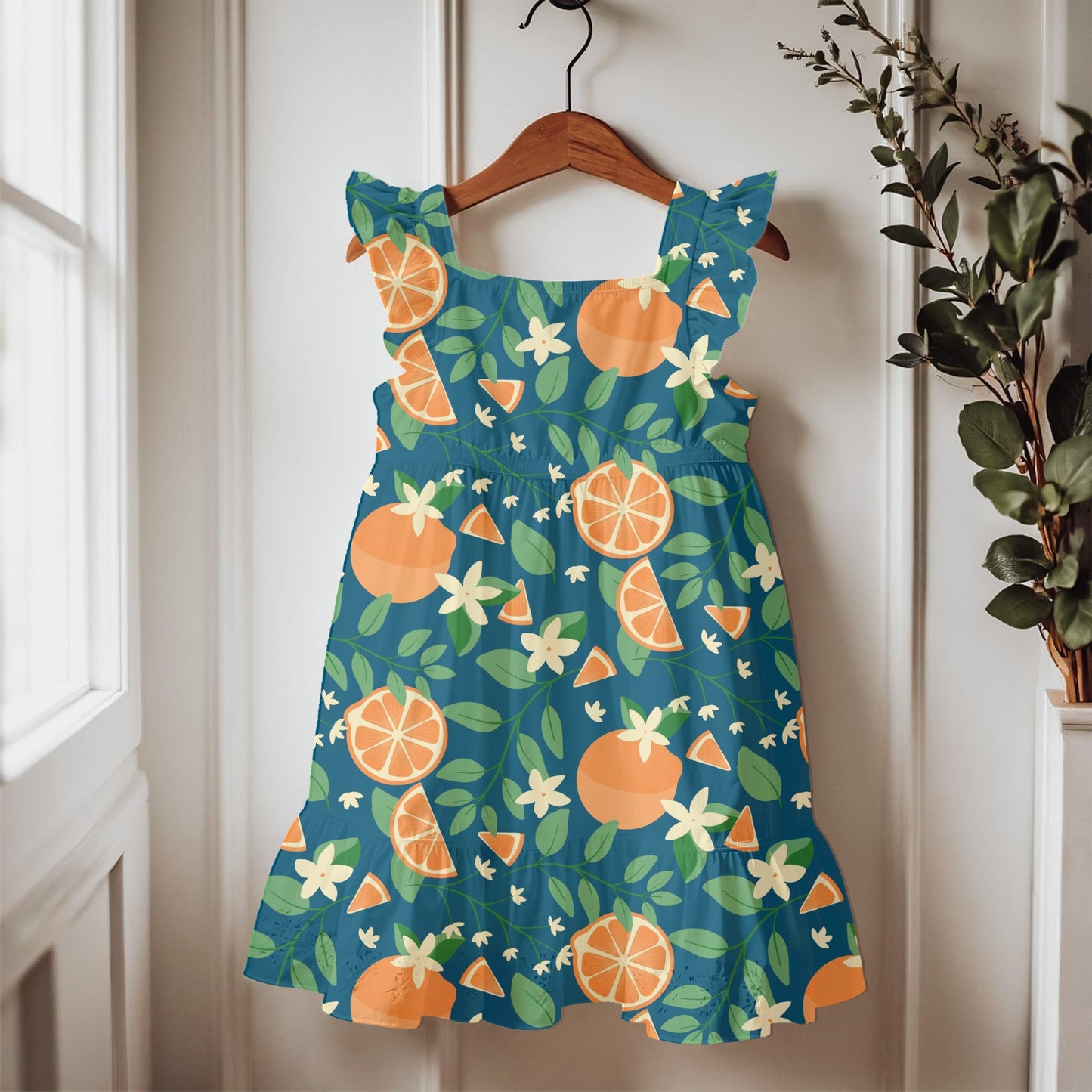 Orange Blossom Seamless Pattern – Citrus Fruit Flowers & Green Leaves on Deep Blue