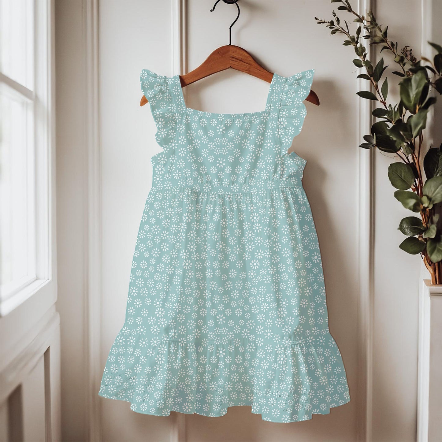 Sage Green Ditsy Daisy Seamless Pattern – Tiny White Floral Background