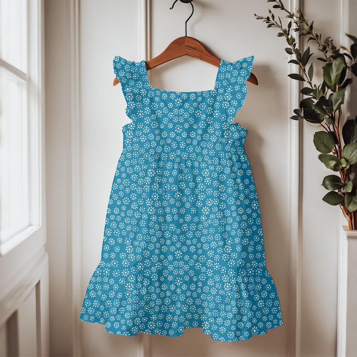 Deep Blue Ditsy Daisy Seamless Pattern – Tiny White Floral Background