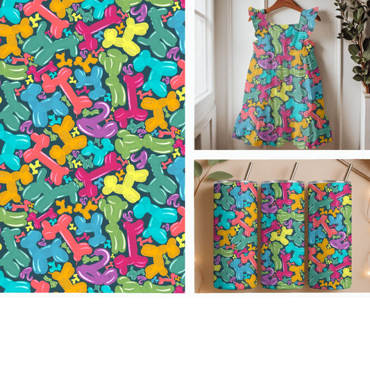 Colorful Balloon Dogs and Animals Seamless Pattern