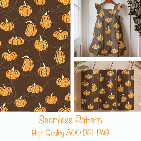 Printed Pumpkin Seamless Pattern – Cozy Fall Pumpkin Design (Warm Brown Edition)