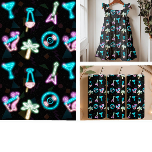 Neon Nights | Retro Neon Icons Seamless Pattern