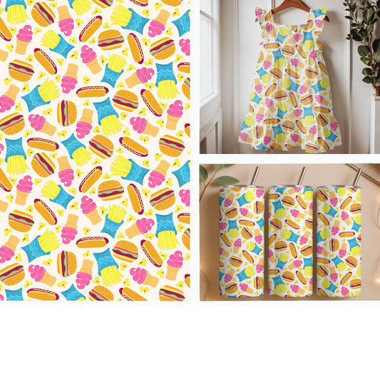 Retro Fast Food Favorites Seamless Pattern