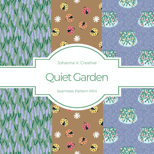 Whimsical Spring Seamless Pattern Bundle | Ladybug, Lavender & Floral Vase Digital Paper Collection | Cottagecore Surface Pattern Set
