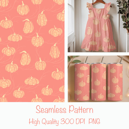 Printed Pumpkin Seamless Pattern – Soft Fall Pumpkin Design (Peach Edition)