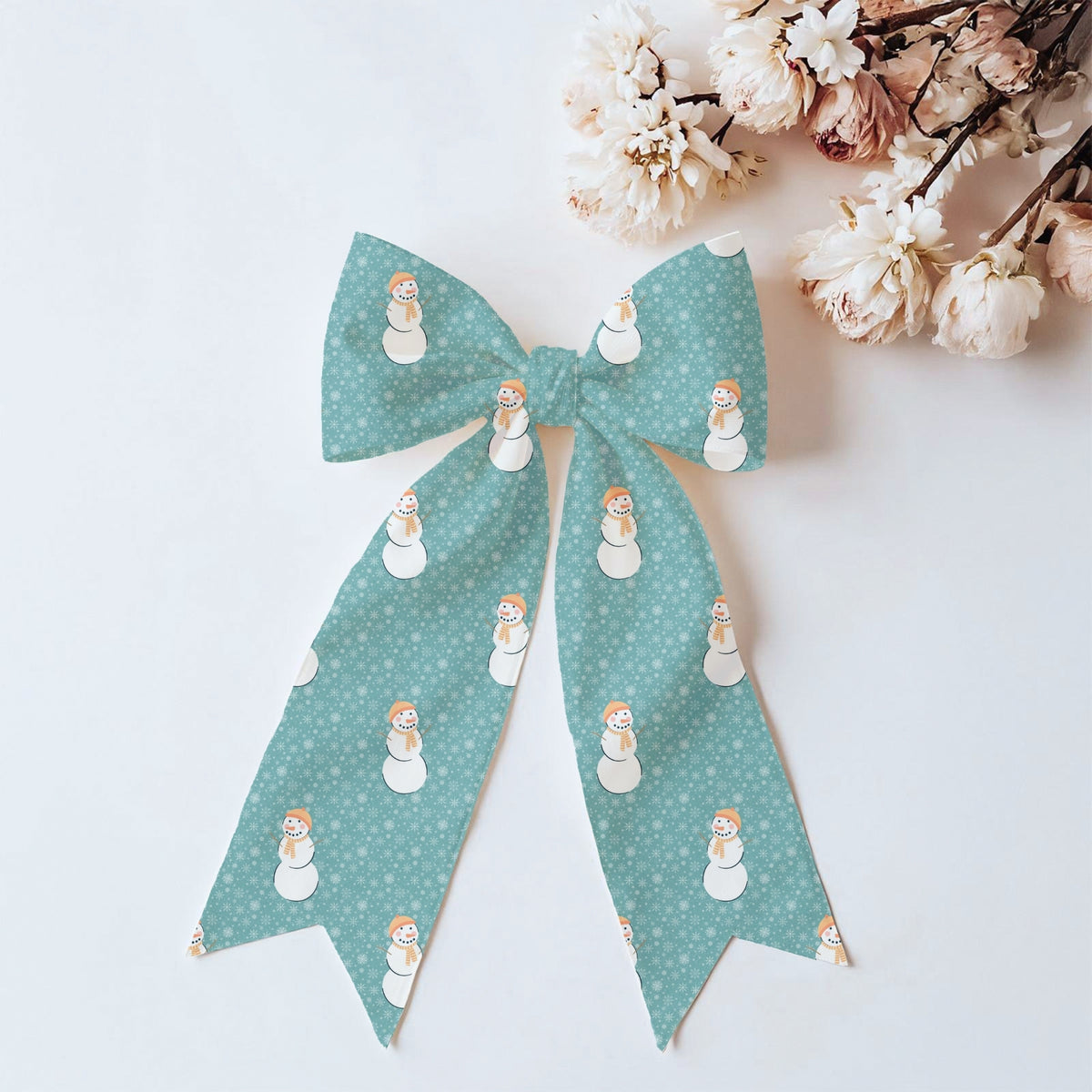 Orange Snowman Winter Seamless Pattern – Teal Snowflake Christmas Design