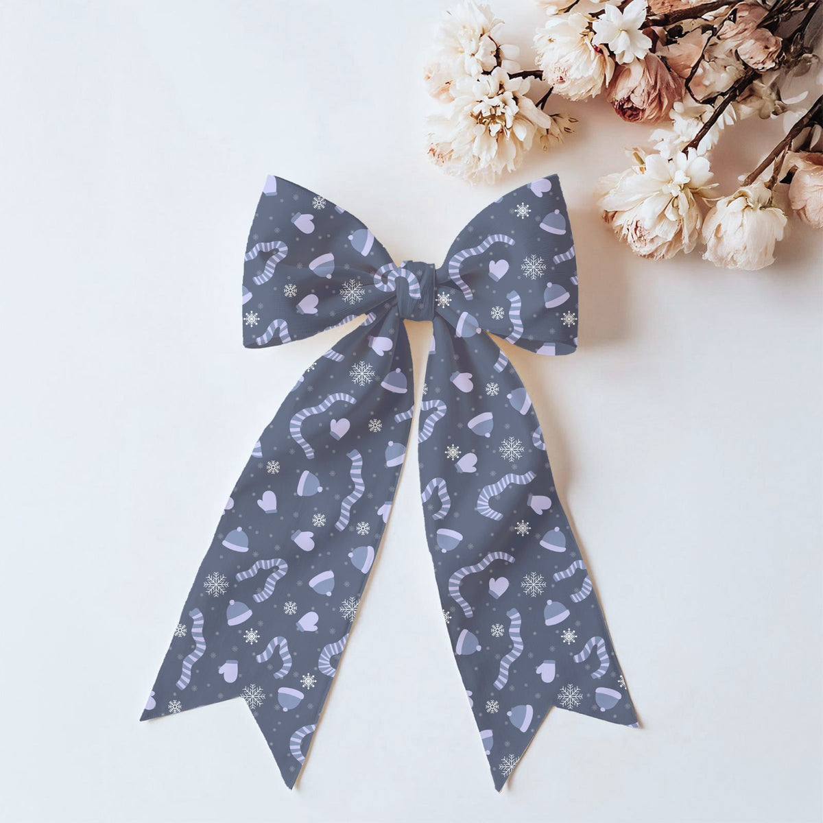 Purple Winter Accessories Seamless Pattern – Hats Scarves Mittens & Snowflakes