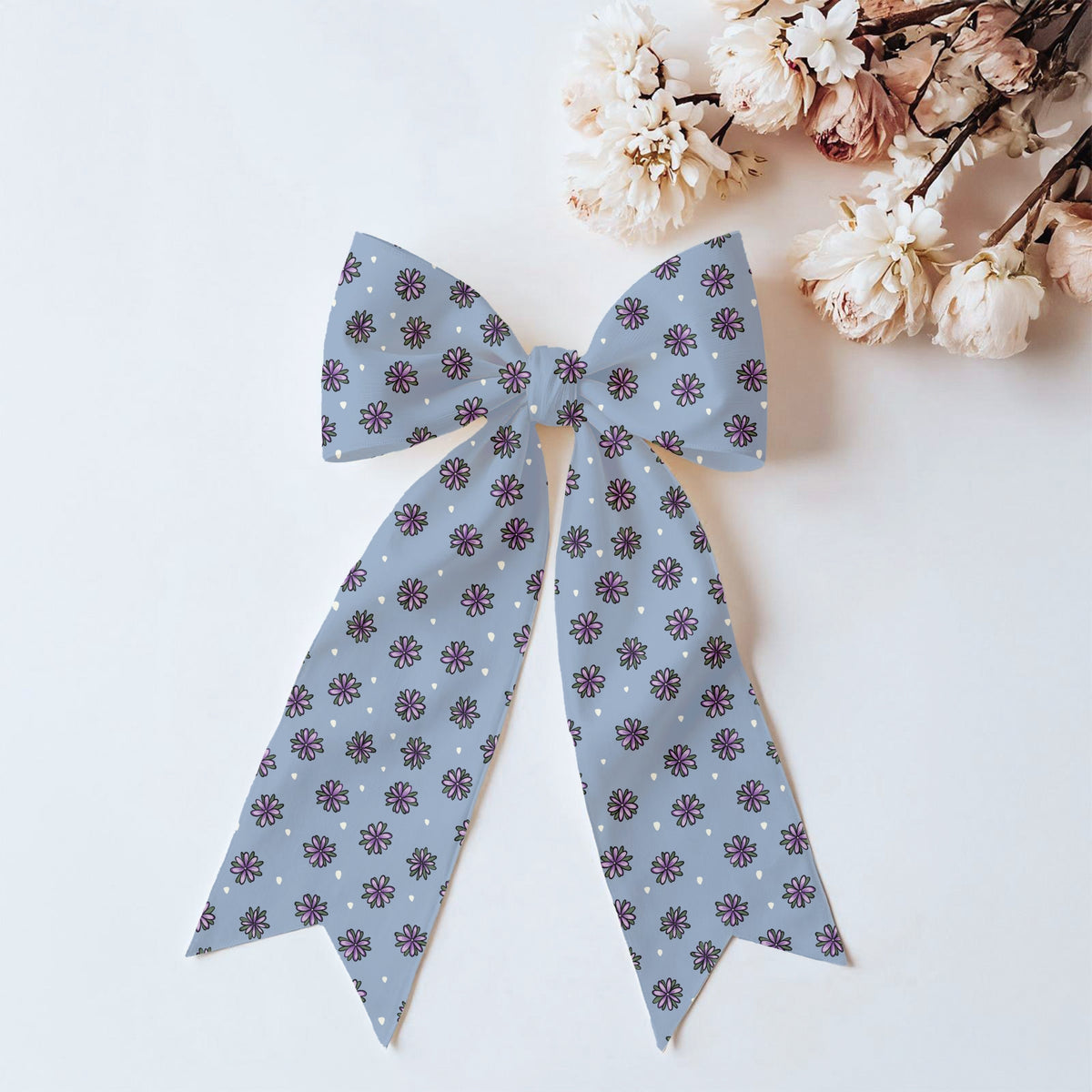 Purple Doodle Flower Seamless Pattern – Whimsical Floral on Dusty Blue