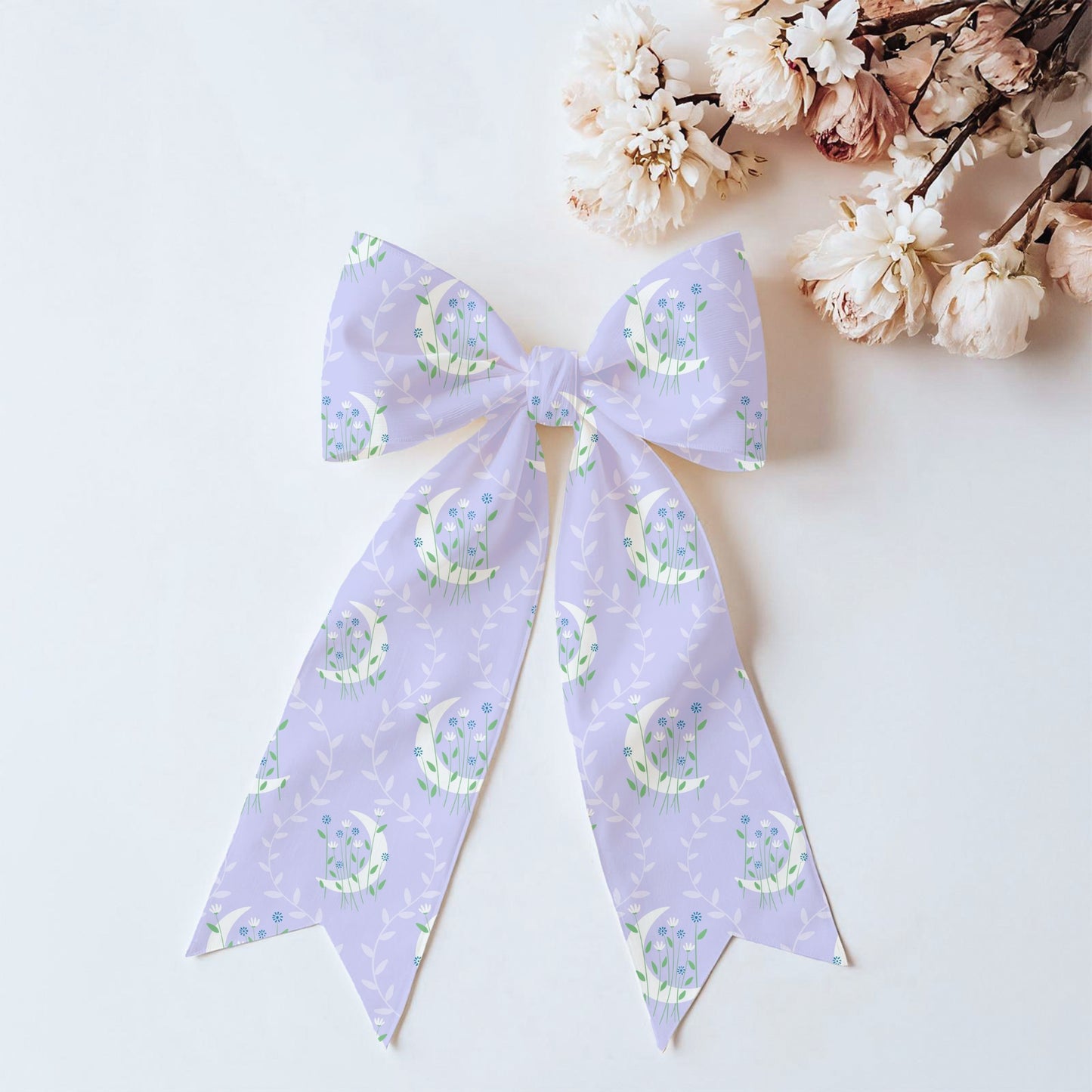 Botanical Crescent Moon Seamless Pattern – Lavender Celestial Wildflower Design