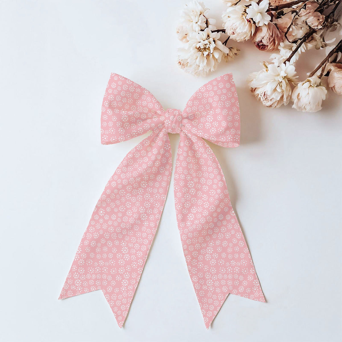 Pink Ditsy Daisy Seamless Pattern – Tiny White Floral on Blush Pink