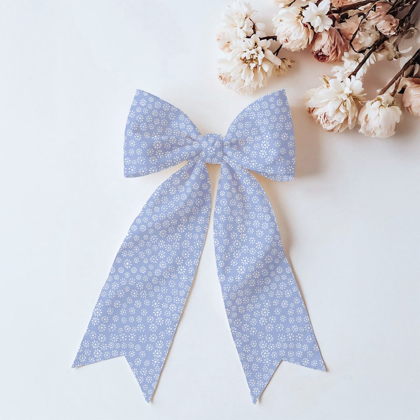 Periwinkle Ditsy Daisy Seamless Pattern – Tiny White Floral Background