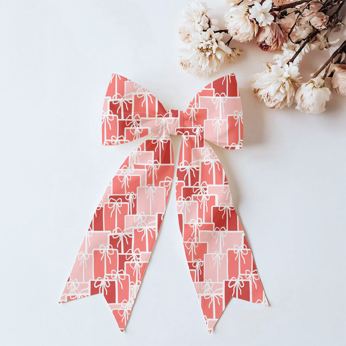 Christmas Presents Seamless Pattern – Red & Pink Gift Boxes with Hand-Drawn White Bows
