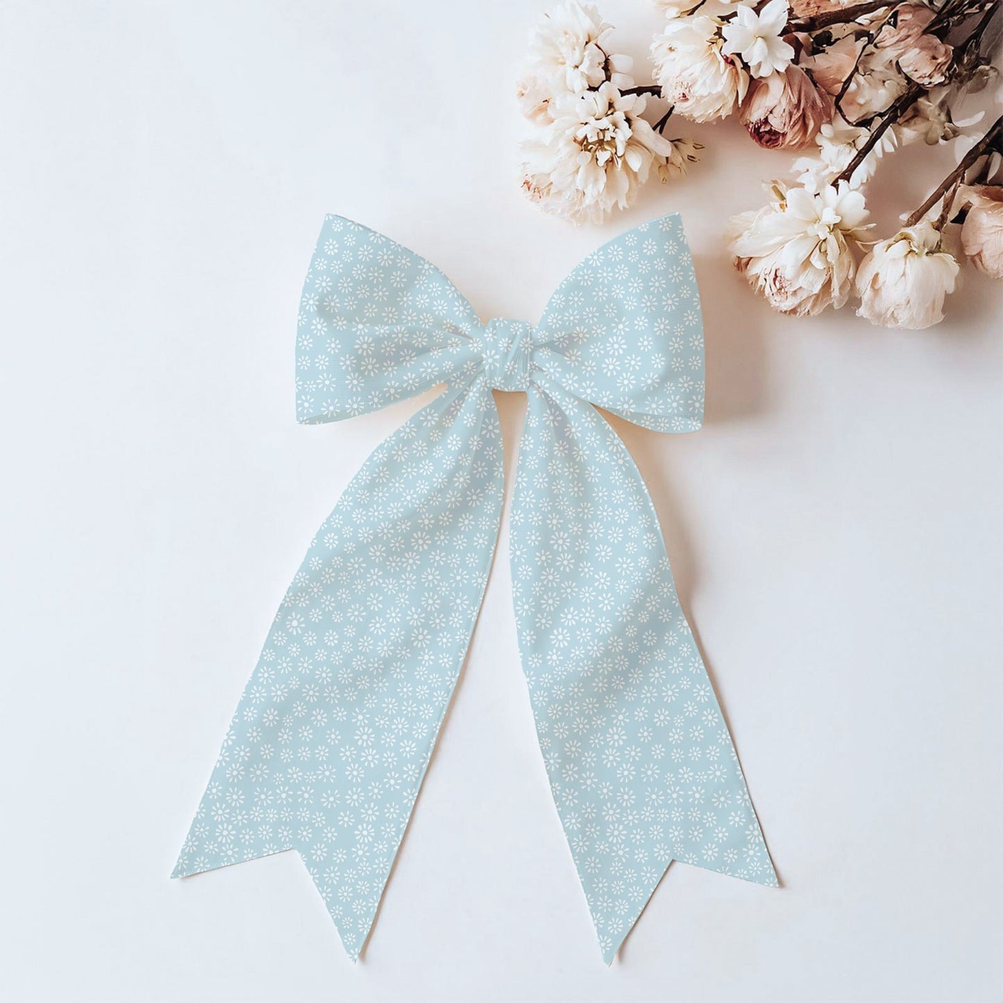 Light Blue Ditsy Daisy Seamless Pattern – Tiny White Floral Background