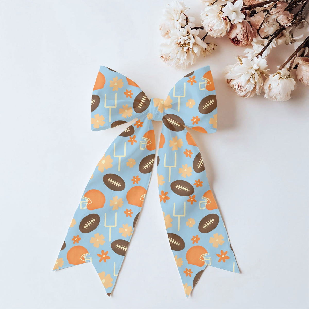 Football Season Light Blue Seamless Pattern – Floral Game Day Football & Helmet Design