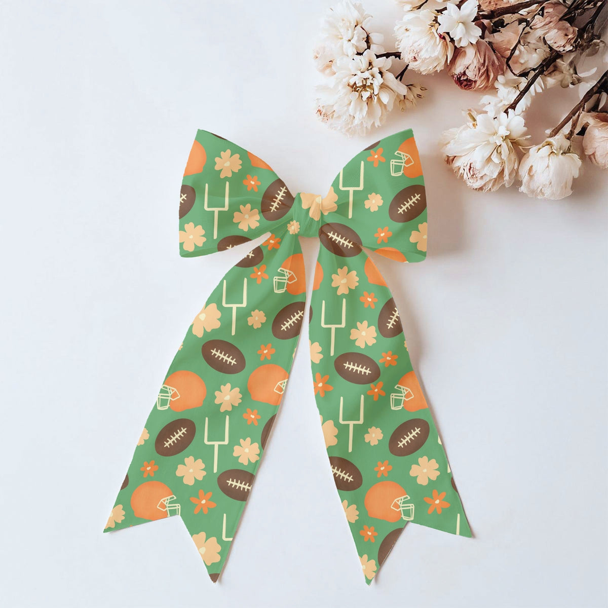 Football Season Green Seamless Pattern – Floral Game Day Football & Helmet Design
