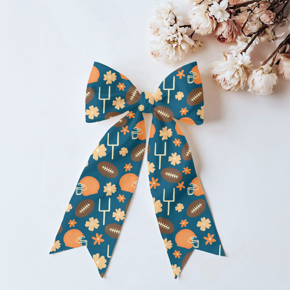 Floral Football Seamless Pattern – Blue & Orange Game Day Sports Design