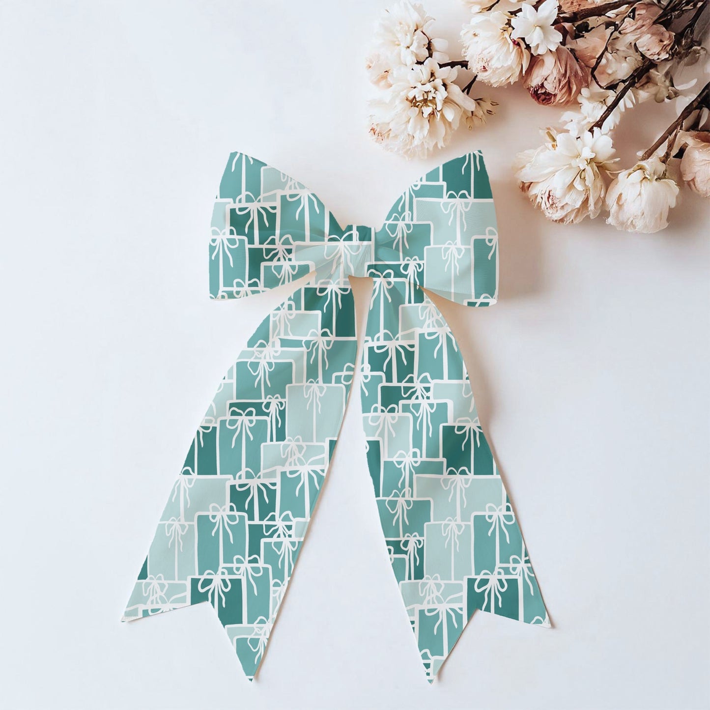 Christmas Presents Seamless Pattern – Teal & Aqua Gift Boxes with Hand-Drawn Bows