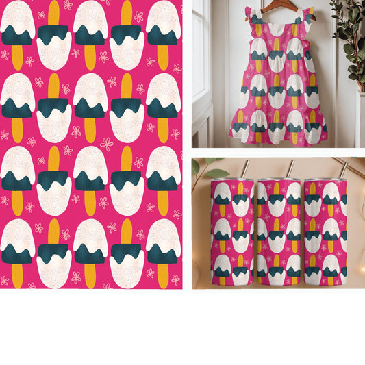 Retro Cream Popsicles on Hot Pink Seamless Pattern