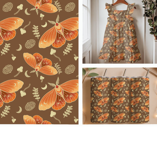 Autumn Luna Moths | Woodland Forest Seamless Pattern