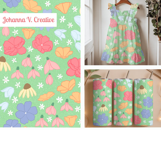 Seamless Wildflower Pattern Light Green