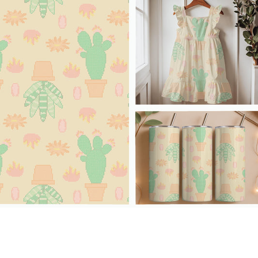 Pastel Potted Succulents | Desert Plant Seamless Pattern