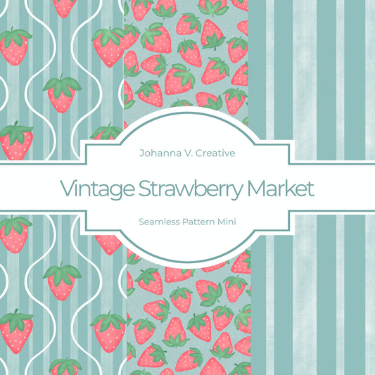 Strawberry Daydreams Seamless Pattern Bundle | Retro Strawberry Digital Paper Collection | Cute Cottagecore Surface Pattern Set