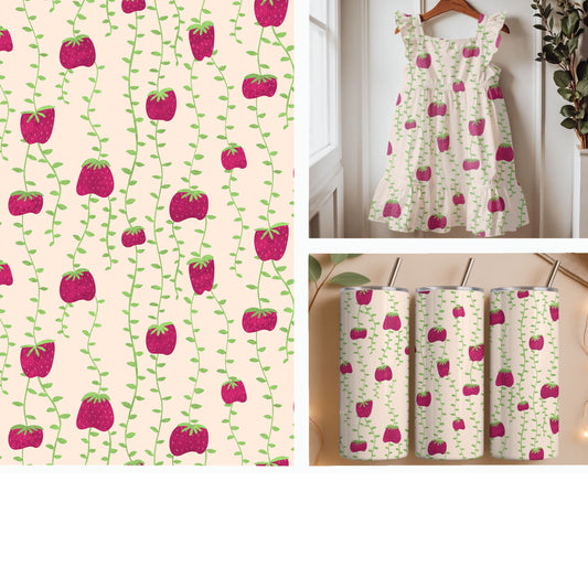 Hanging Strawberries on Cream Seamless Pattern