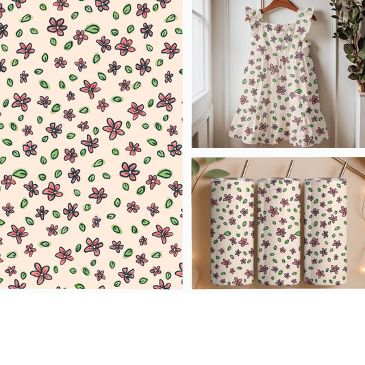 Coral Wildflowers on Cream Seamless Pattern
