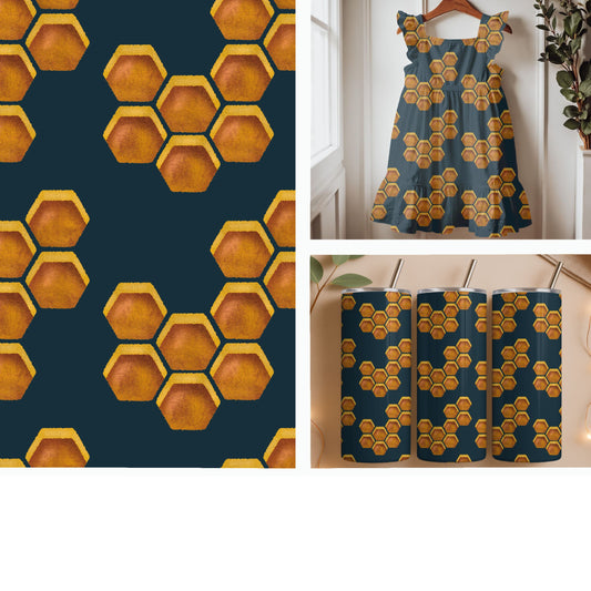 Golden Honeycomb Hexagons | Honey Bee Inspired Seamless Pattern