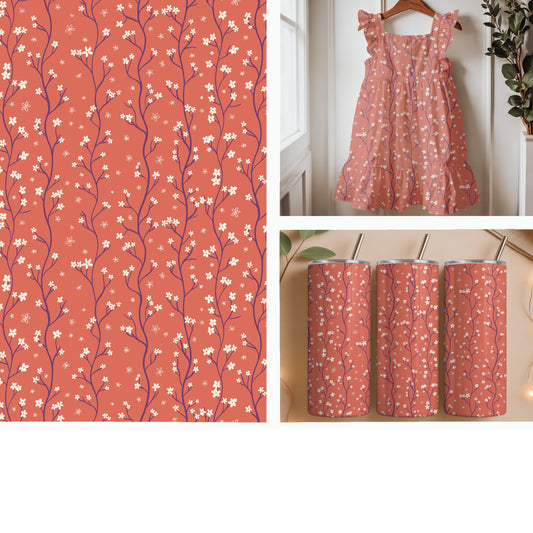 Blossom Vine | Coral Floral Seamless Pattern