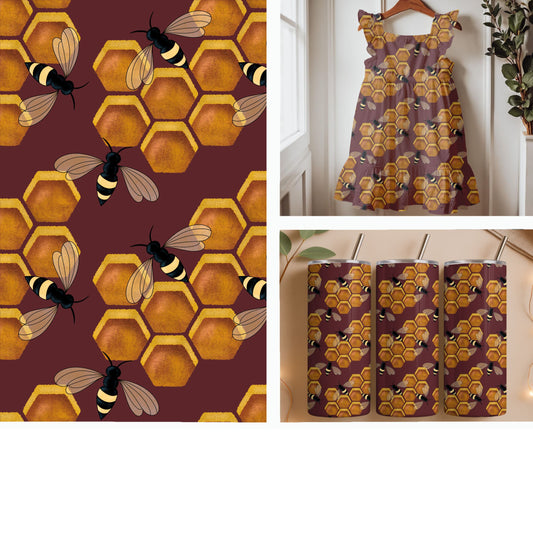 Honey Bees and Honeycomb | Rustic Bee Seamless Pattern