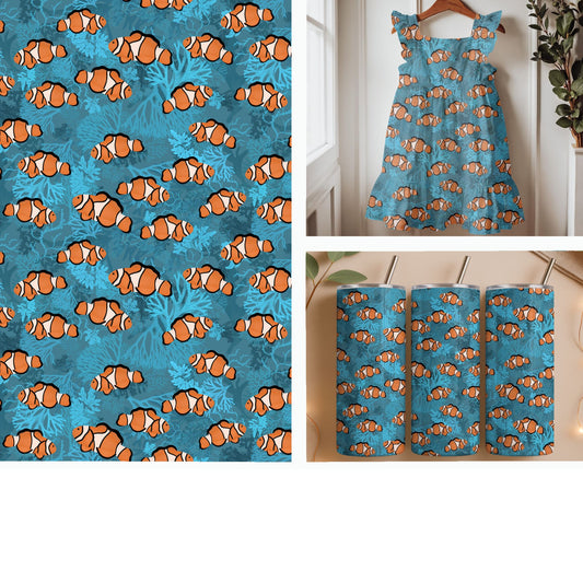 Clownfish and Coral Reef Seamless Pattern