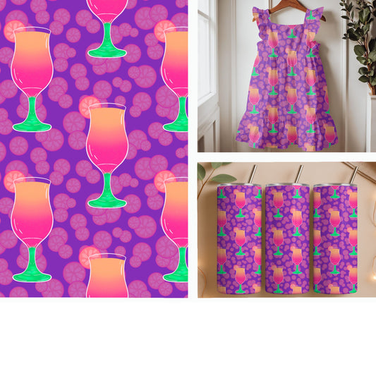 Sunset Tiki | Tropical Cocktail Seamless Pattern