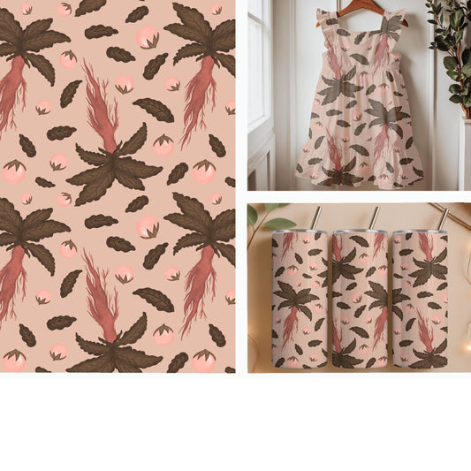 Ginseng and Wild Berry Botanical | Cozy Forest Seamless Pattern