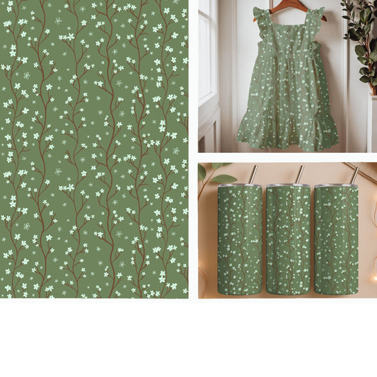 Blossom Vine | Sage Green Floral Seamless Pattern