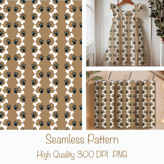 Paws & Bones Seamless Pattern – Playful Pet Print in Warm Brown | Commercial Use Surface Design