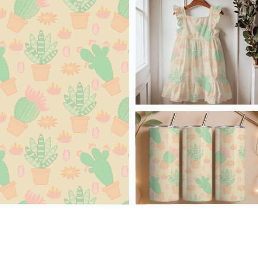 Pastel Desert Cactus | Cute Succulent Seamless Pattern