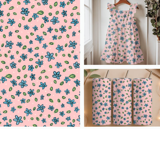 Blue Wildflowers on Blush Pink Seamless Pattern