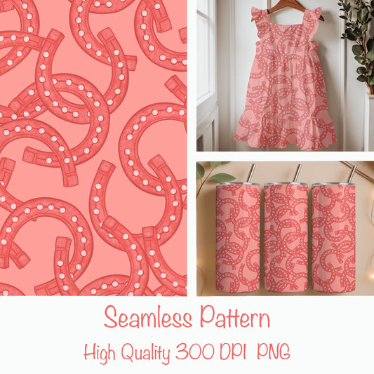 Pink Horseshoe Seamless Pattern – Western Coral Horseshoe Print on Blush | Cute Western Surface Design | Commercial Use