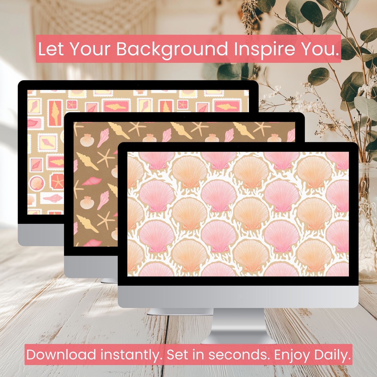 Seashell Cove Wallpaper Set | Coastal Vintage Phone, Tablet & Desktop Backgrounds | Neutral Beach Aesthetic Digital Download