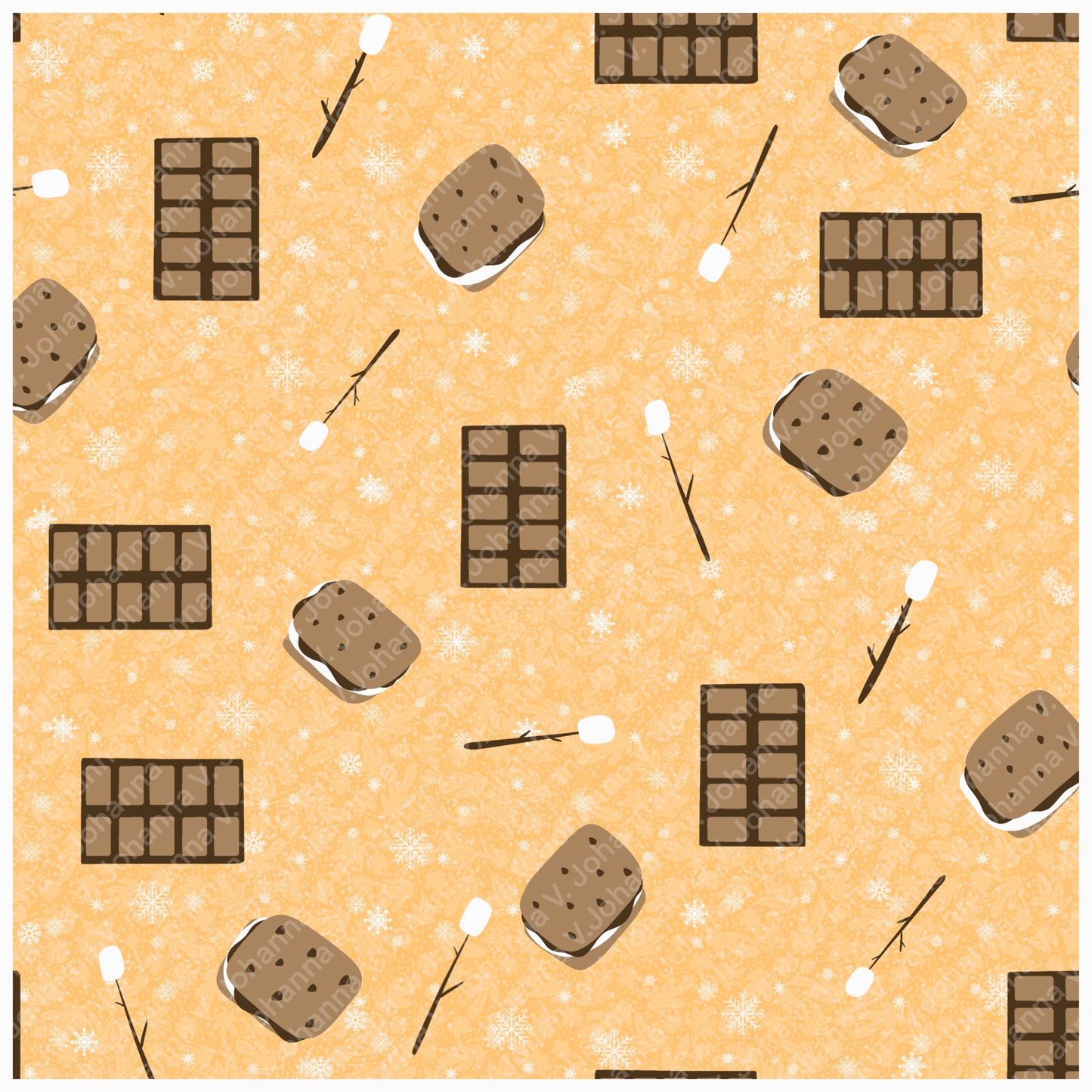 Cozy Winter Seamless Pattern Bundle Orange | S’mores, Snowmen, Mittens & Marshmallows | 12x12 PNG | Digital Download | Commercial & Personal