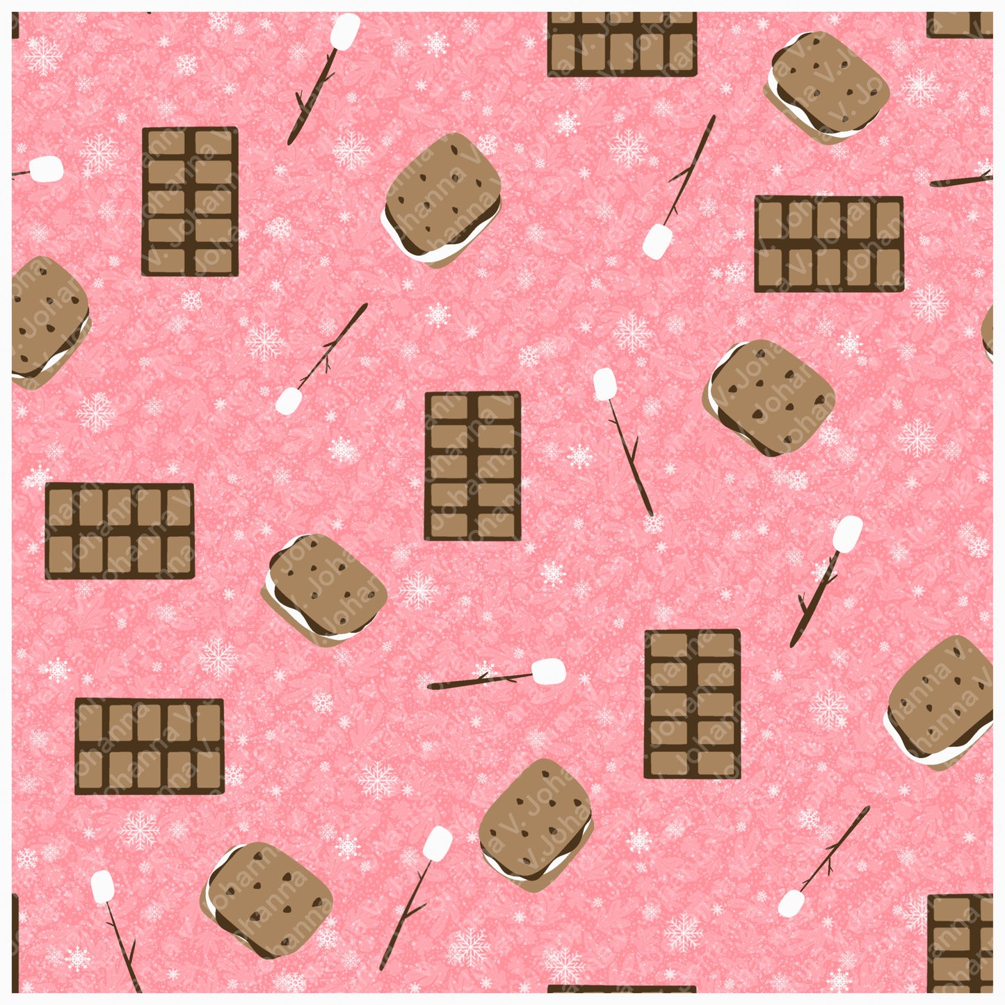 S’mores Seamless Pattern Pink | Campfire Treats PNG 12x12 | Cozy Dessert Design | Commercial Use