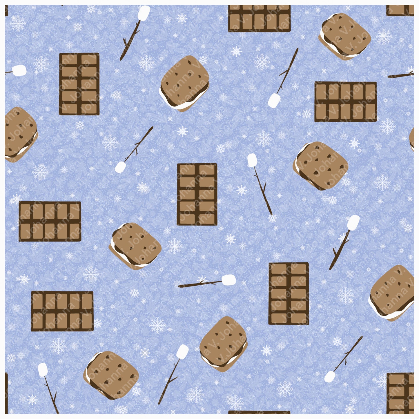 Cozy Winter Seamless Pattern Bundle Purple | S’mores, Snowmen, Mittens & Marshmallows | 12x12 PNG | Digital Download | Commercial & Personal