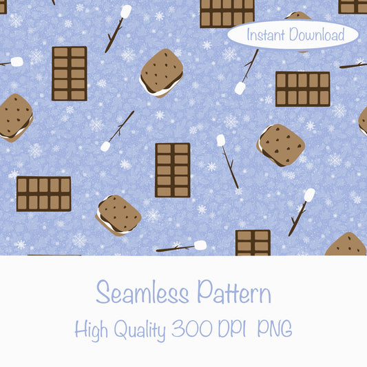 S’mores Seamless Pattern Purple | Campfire Treats PNG 12x12 | Cozy Dessert Design | Commercial Use