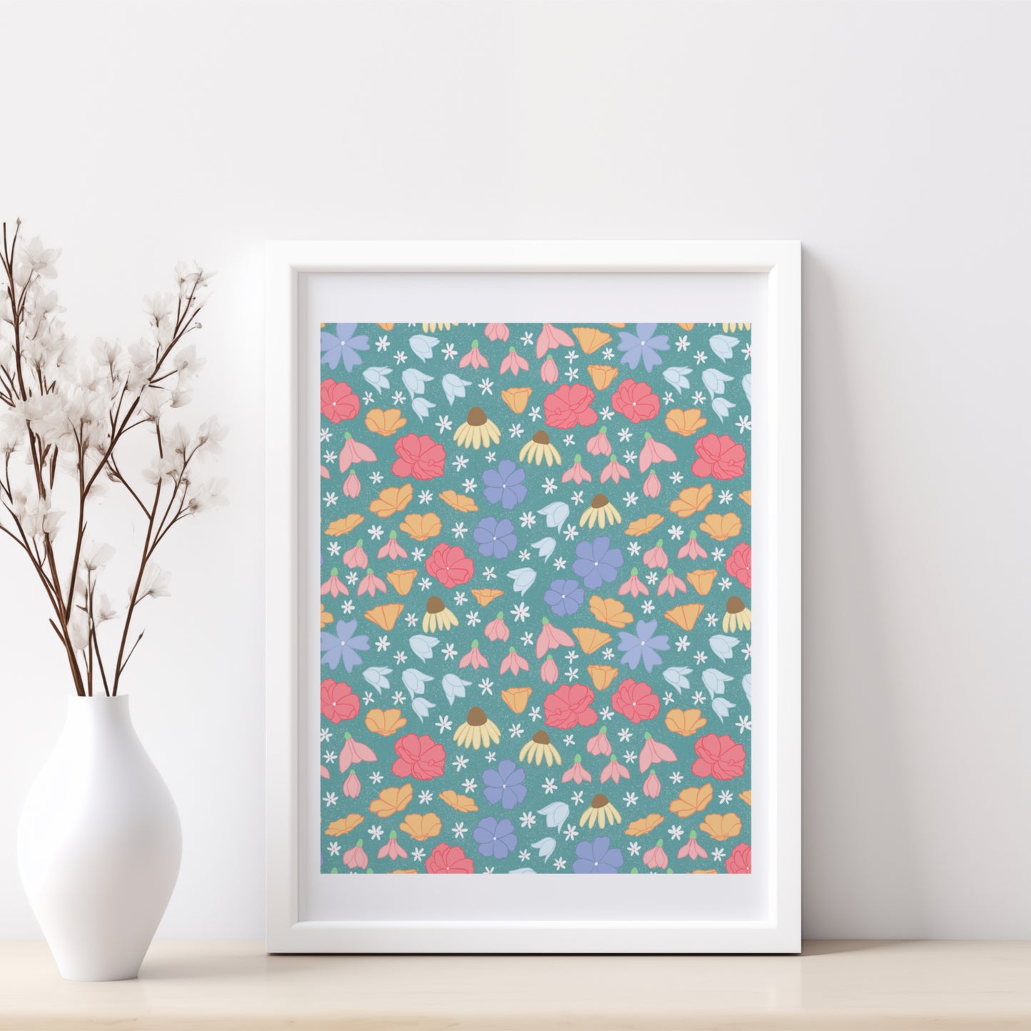 Spring Wildflower Canvas Wall Art – Soft Floral Meadow Illustration