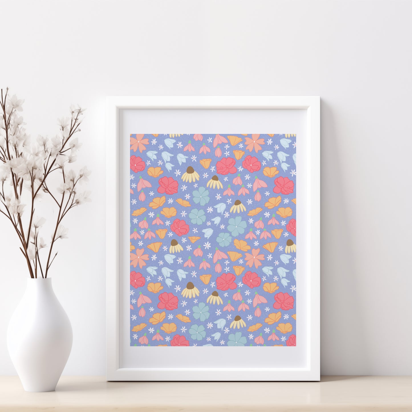 Wildflower Meadow Canvas Wall Art – Botanical Floral Print in Periwinkle (8x10 or 16x20)